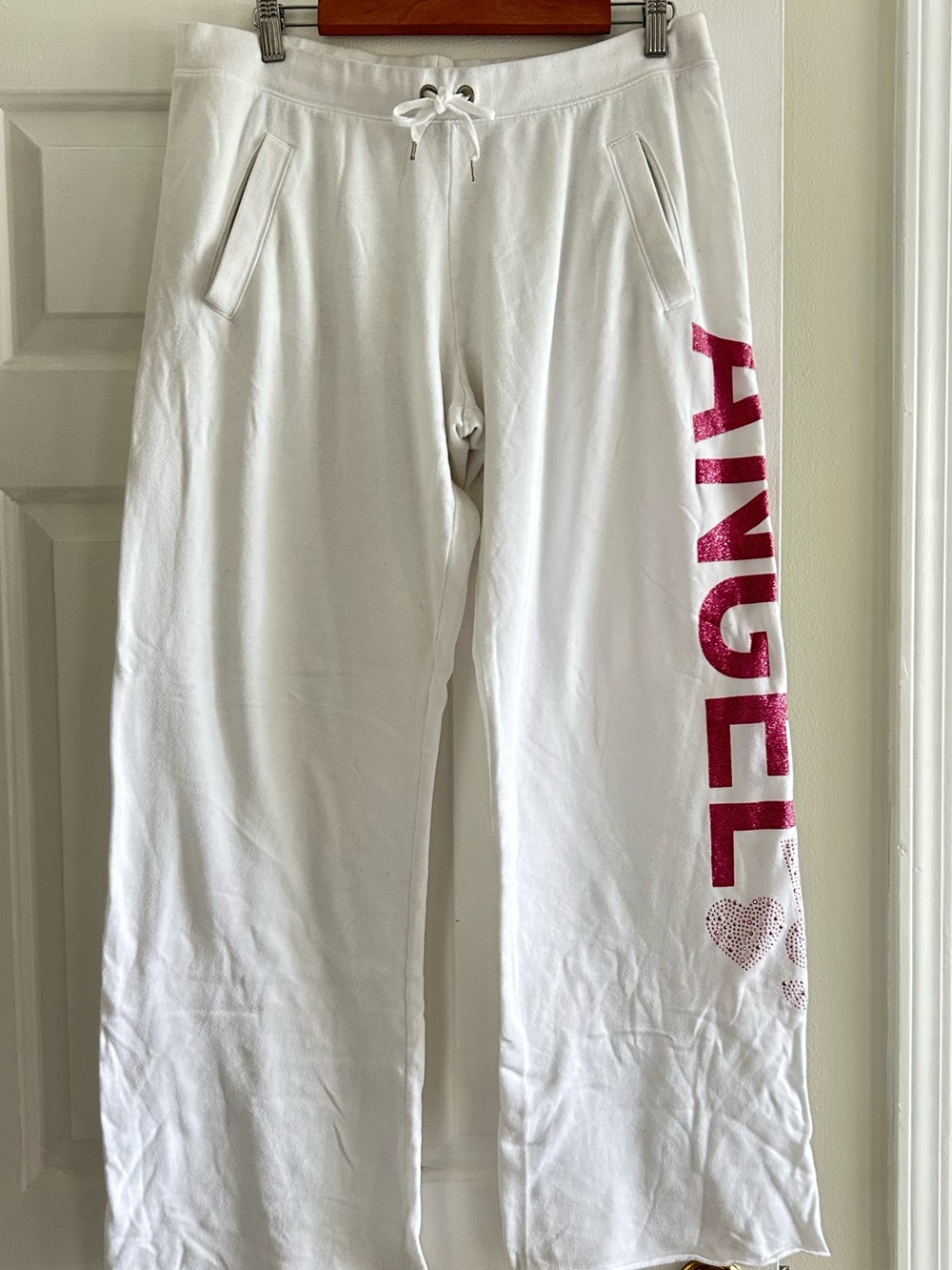 White Lounge Sweatpants with VS 'Angel' Detail